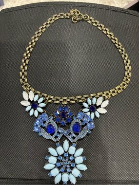 Statement Blue Floral Crystal Necklace - Women Jewelry